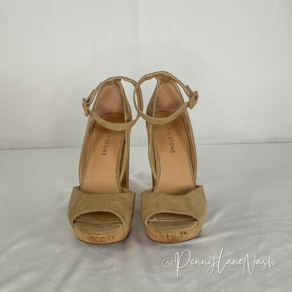 Sun + Stone Reeta Heeled Sandal Size 7 Sand Cork - Picture 2 of 11